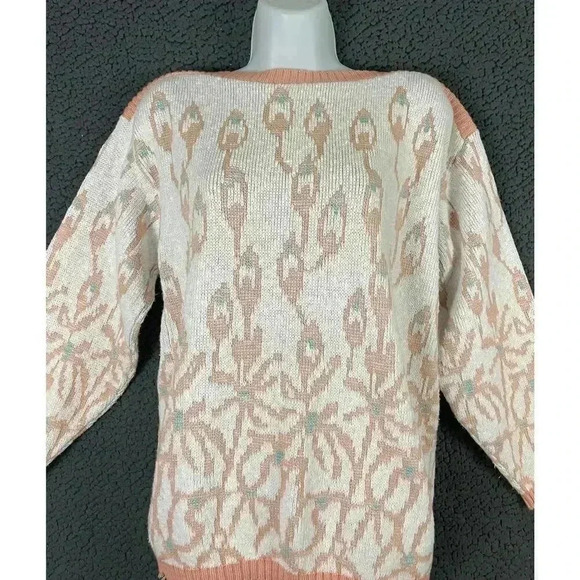 VTG Diane Von Furstenberg White Soft Pink Pullover Knit Sweater SMALL Deadstock - Picture 7 of 9